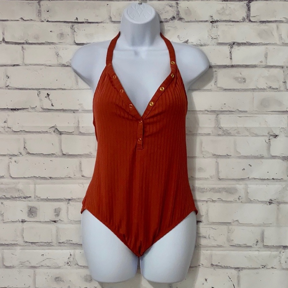 Rust Ribbed Henley Swimsuit